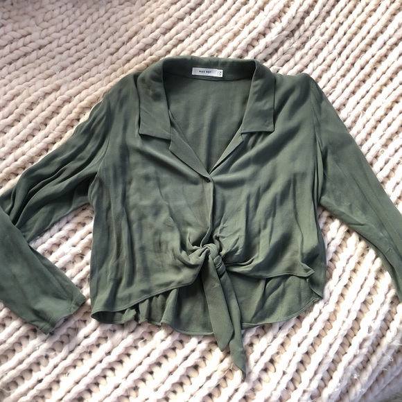 Mod Ref Tops - NWOT Army Green Long Sleeve Tie Button Down Top
